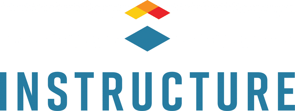 Instructure logo with blue lettering and a blue diamond hovering over the lettering.