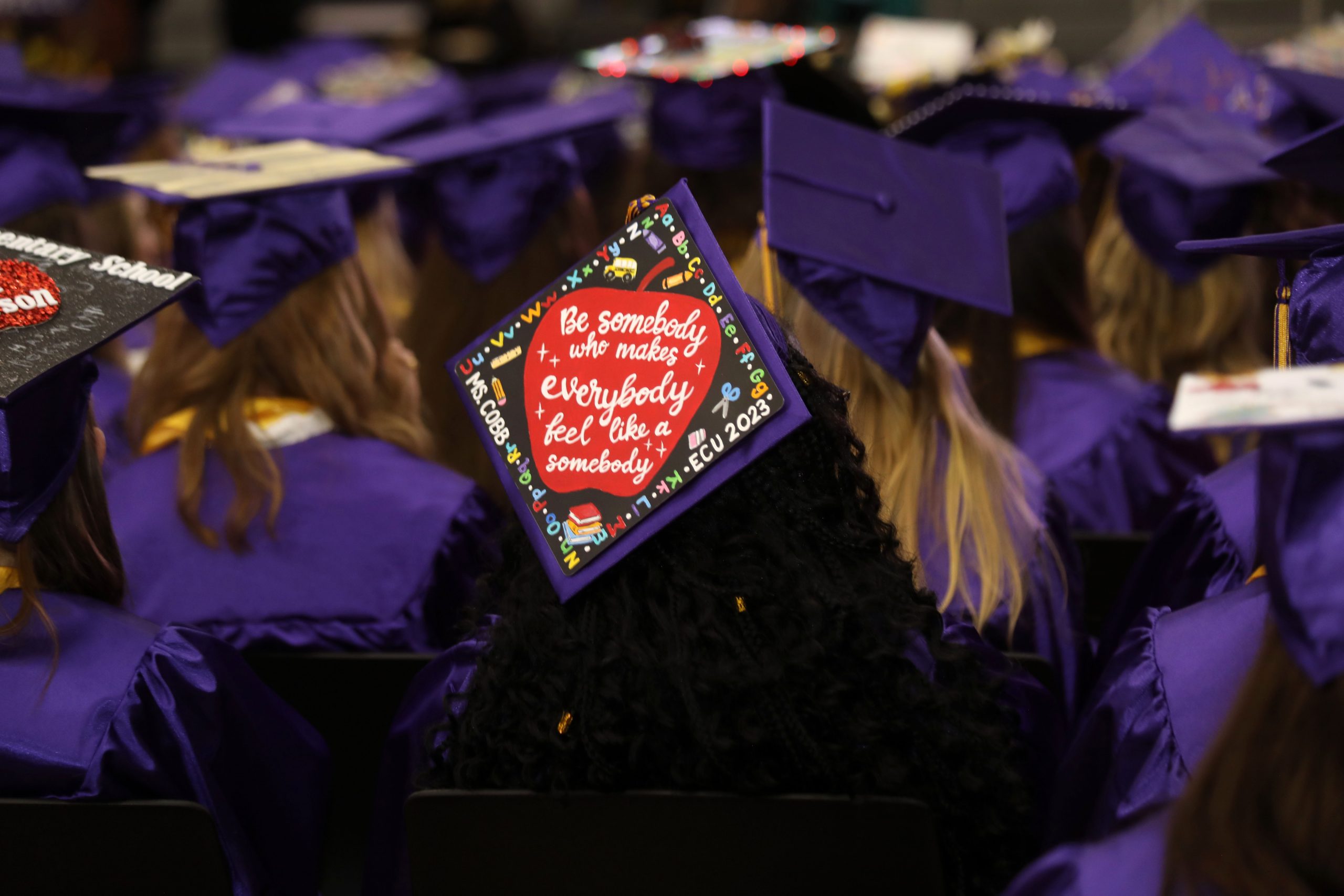 ECU Grad Caps Graduation caps at an East Carolina University commencement